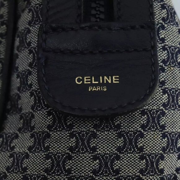 CELINE Macadam Canvas Boston Bag Navy Gold Auth - Picture 6 of 15